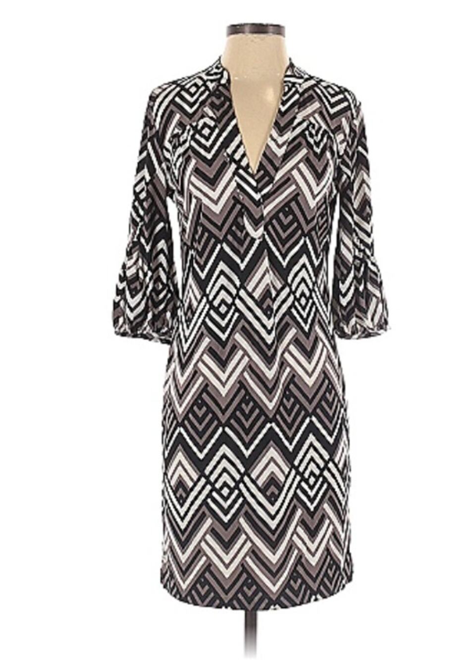 Banana Republic Black Grey White Geo Geometric Chevron Stripe Shift Dress S